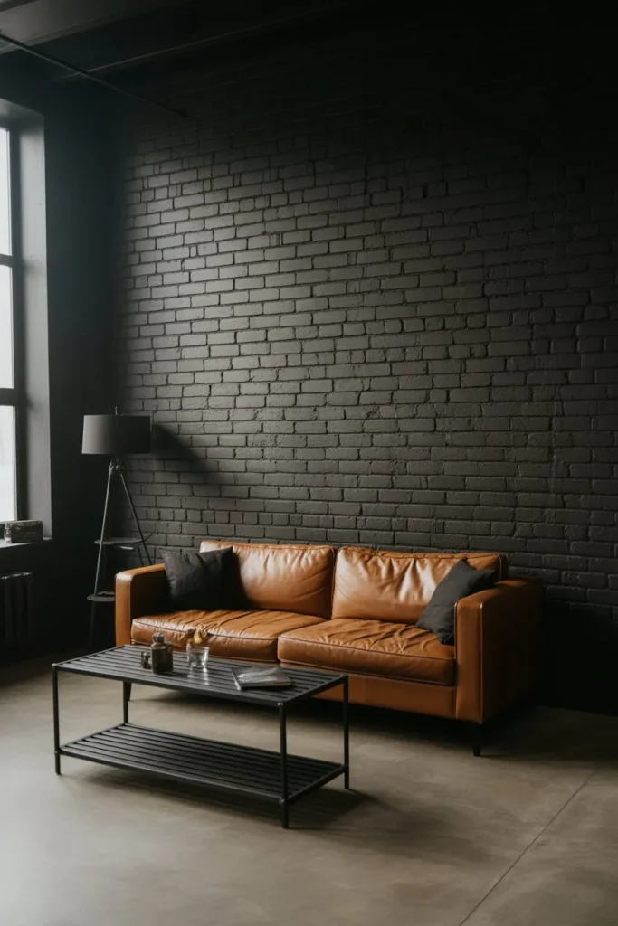 Industrial Black Living Room with Raw Elements