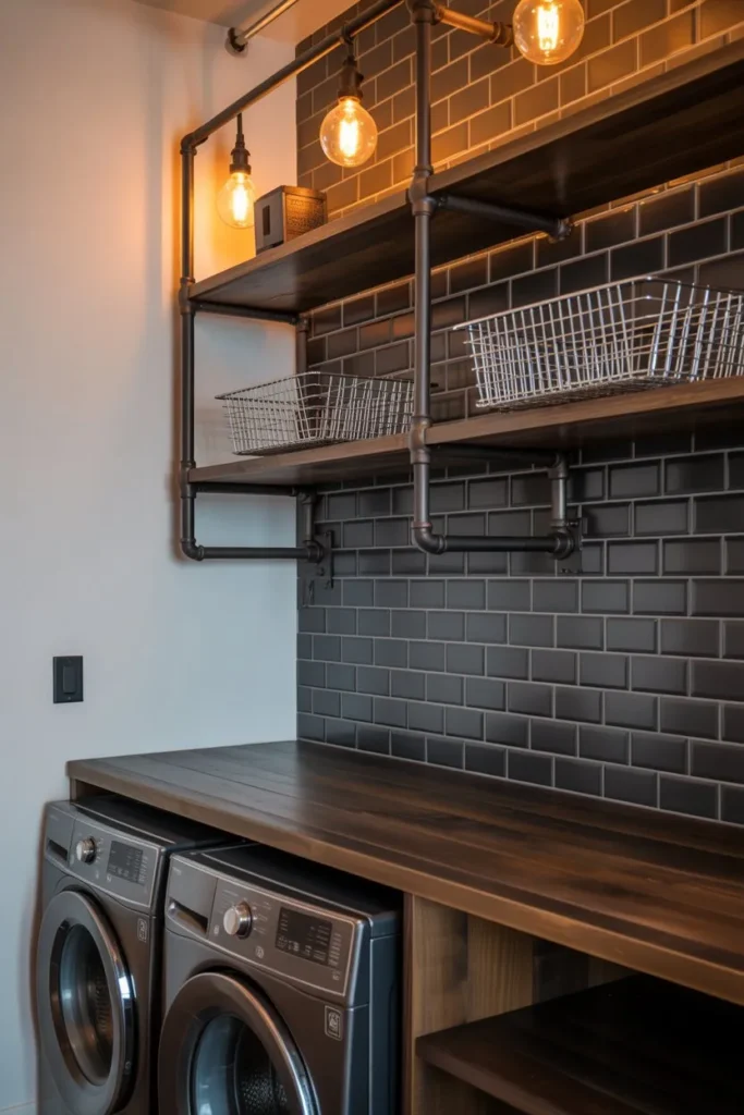 Industrial Pipe Shelving Station