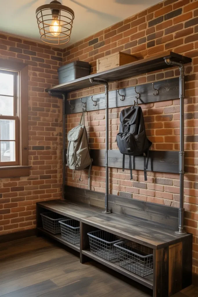 13 Mudroom Organization Ideas for a Clean Entryway Look Industrial Pipe and Reclaimed Wood Rack