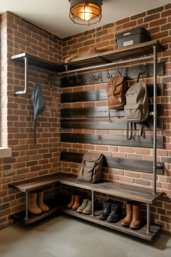 17 Small Mudroom Ideas for a Clean Entryway Look Industrial Pipe and Reclaimed Wood Rack