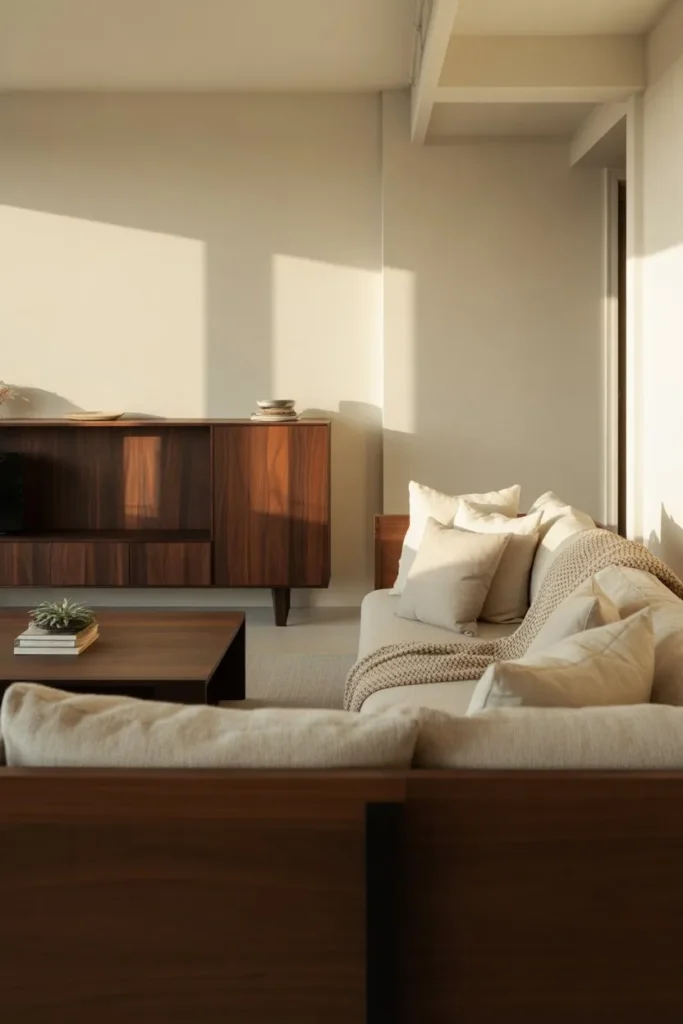 Japandi Contrast with Dark Wood Accents