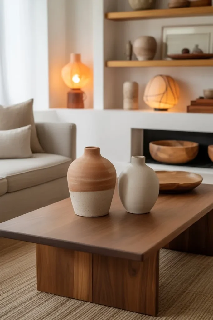 Japandi Living Room with Handcrafted Decor Elements