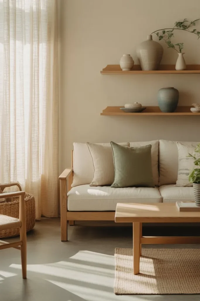 Japandi Living Room with Muted Accent Colors