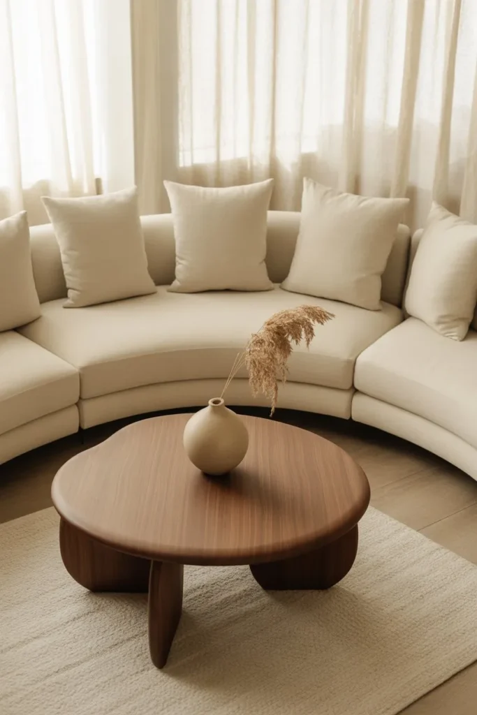 Japandi Living Room with Soft Curves and Organic Shapes