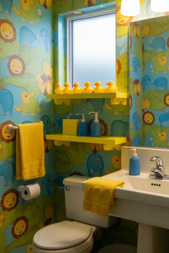 Kids Bathroom Wallpaper with Fun Prints