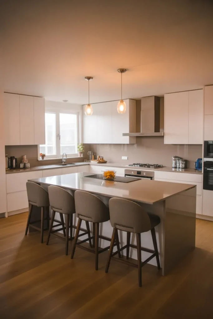 L-Shaped Kitchen with Island Seating Integration