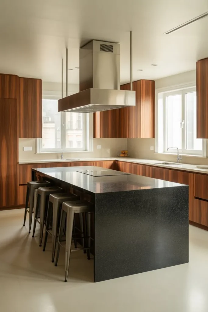 L-Shaped Kitchen with Island and Mixed Materials