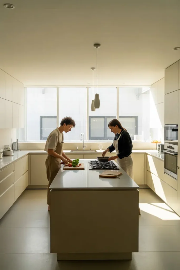 L-Shaped Kitchen with Island and Multi-User Functionality