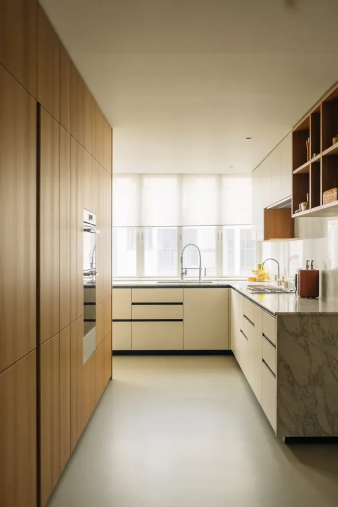 L-Shaped Kitchen with Island and Pantry Integration