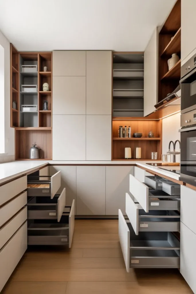 L-Shaped Kitchen with Island and Smart Storage Layering