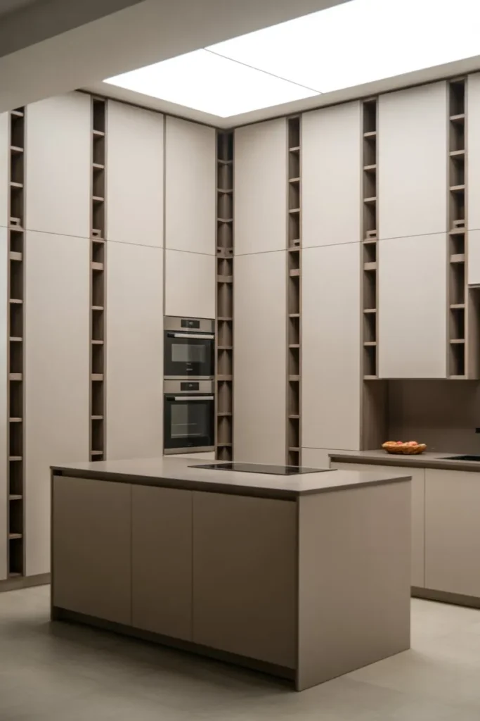 L-Shaped Kitchen with Island and Tall Storage Units