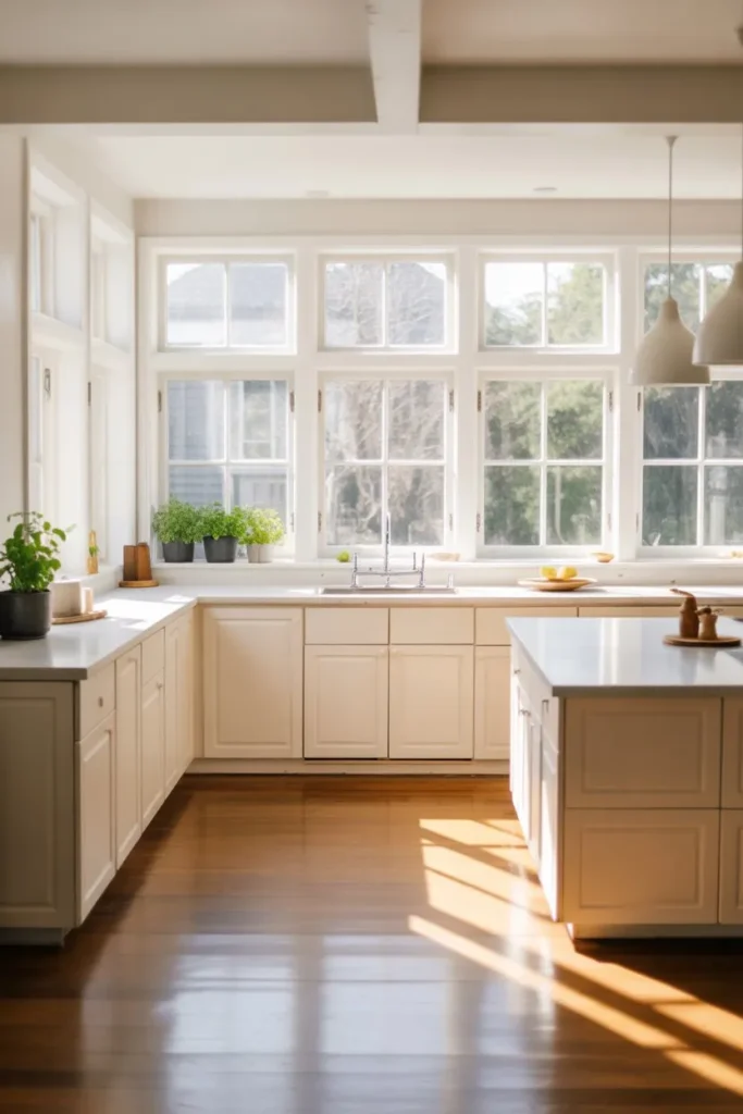 L-Shaped Kitchen with Island and Window Focus