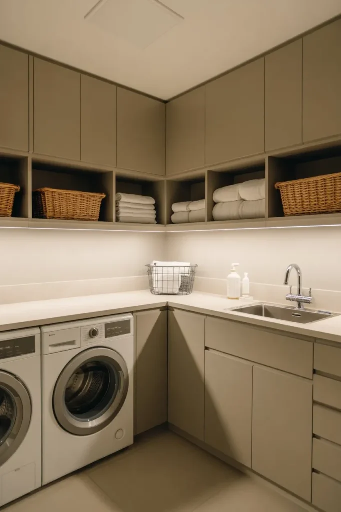 L-Shaped Laundry Layout for Zoned Workflow