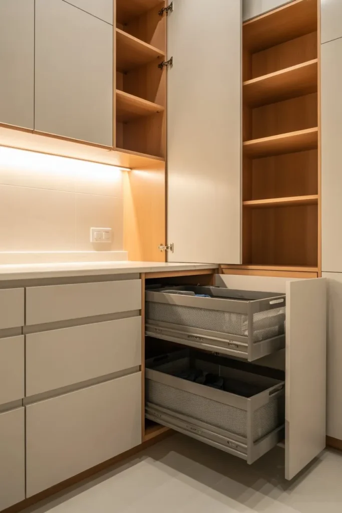 Laundry Room with Built-In Hampers