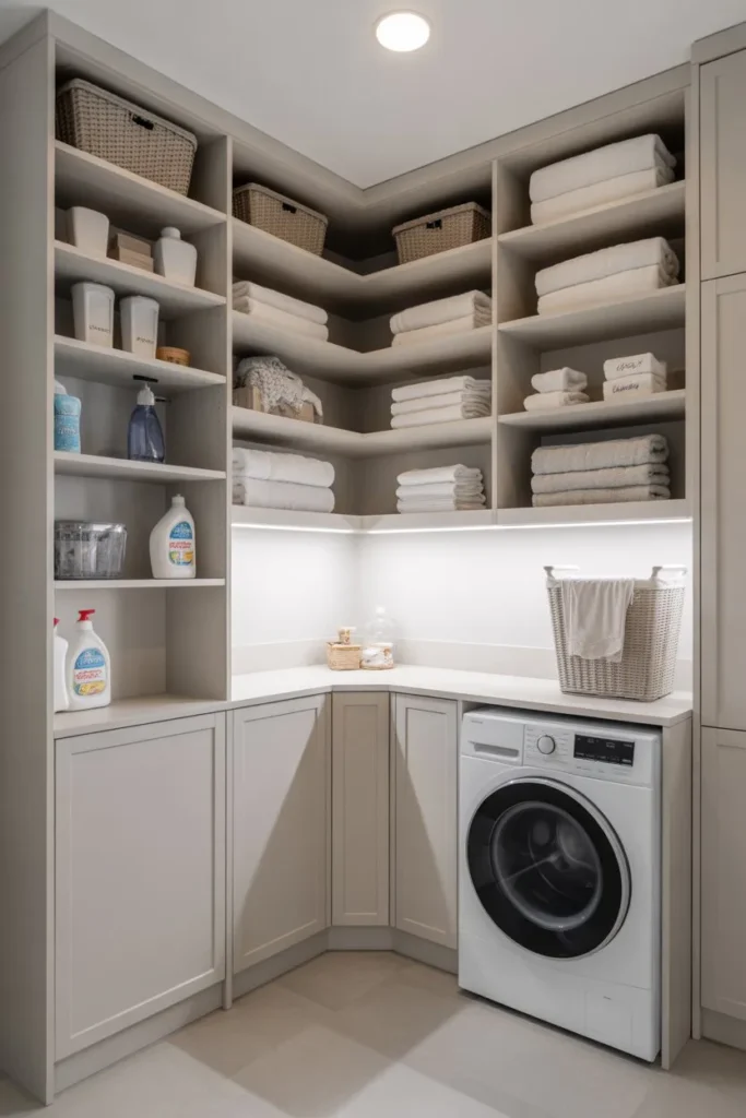 Laundry Room with Corner Utilization Layout