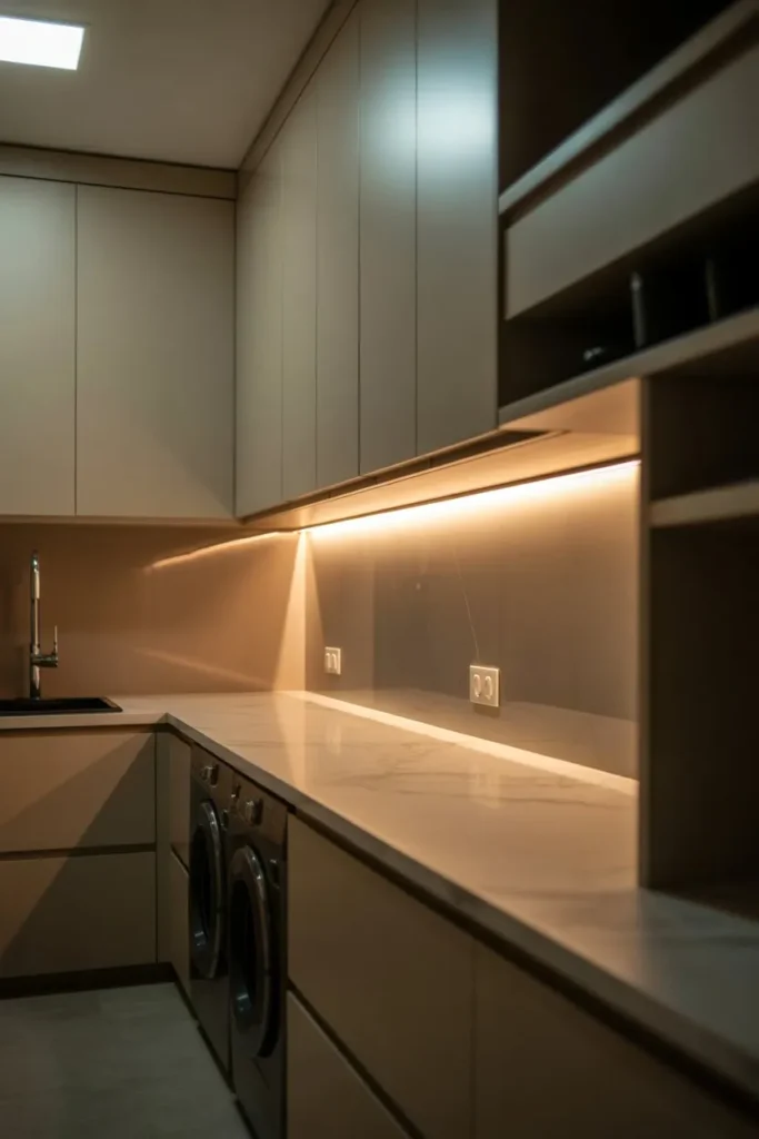 Laundry Room with Integrated Lighting Design