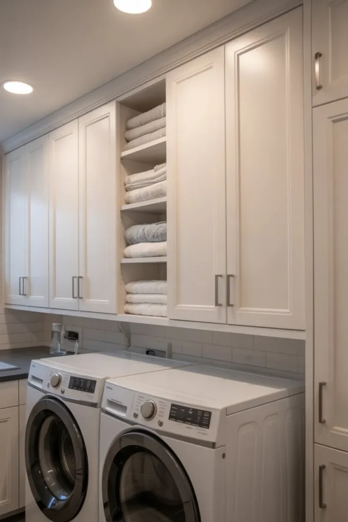 Laundry Room with Overhead Cabinet Layout