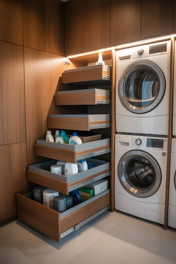 Laundry Room with Pull-Out Storage Layout