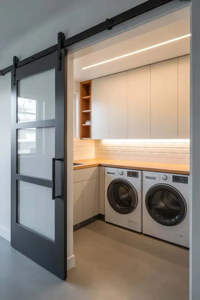 Laundry Room with Sliding Door Entry