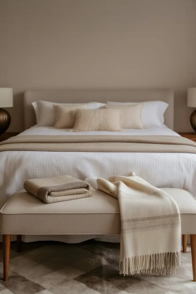 Layered Bedding with Bench Styling Finish