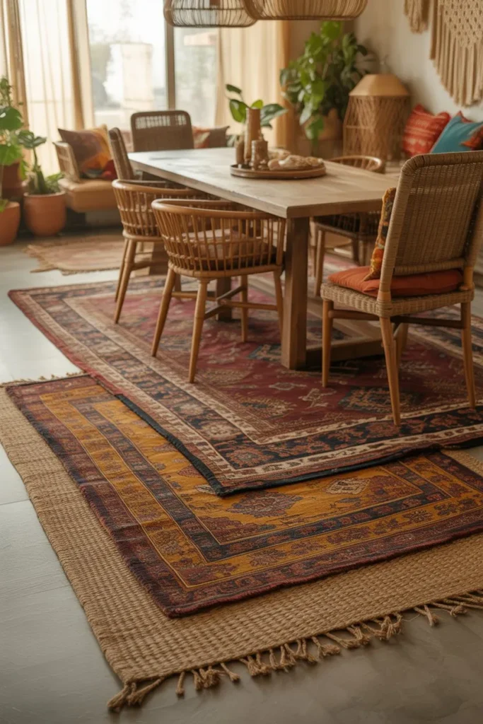 Layered Rugs Under Dining Table