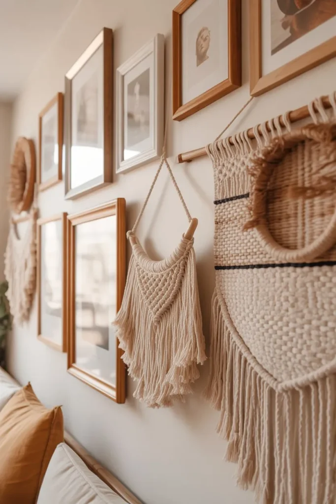 Layered Wall Decor with Art and Textiles