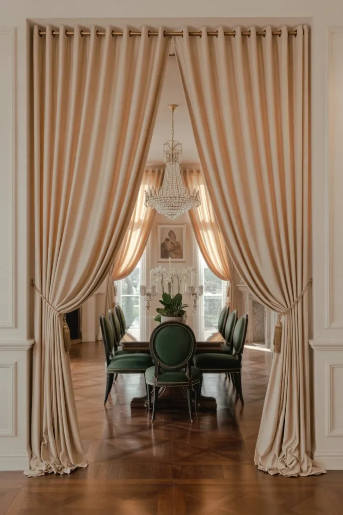 Luxury Dining Room with Floor-to-Ceiling Curtains