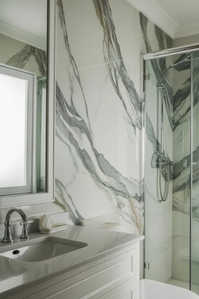 Marble Effect Bathroom Wallpaper for a Classic Style