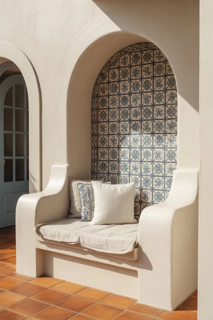 17 Small Mudroom Ideas for a Clean Entryway Look Mediterranean Tile and Arched Nook