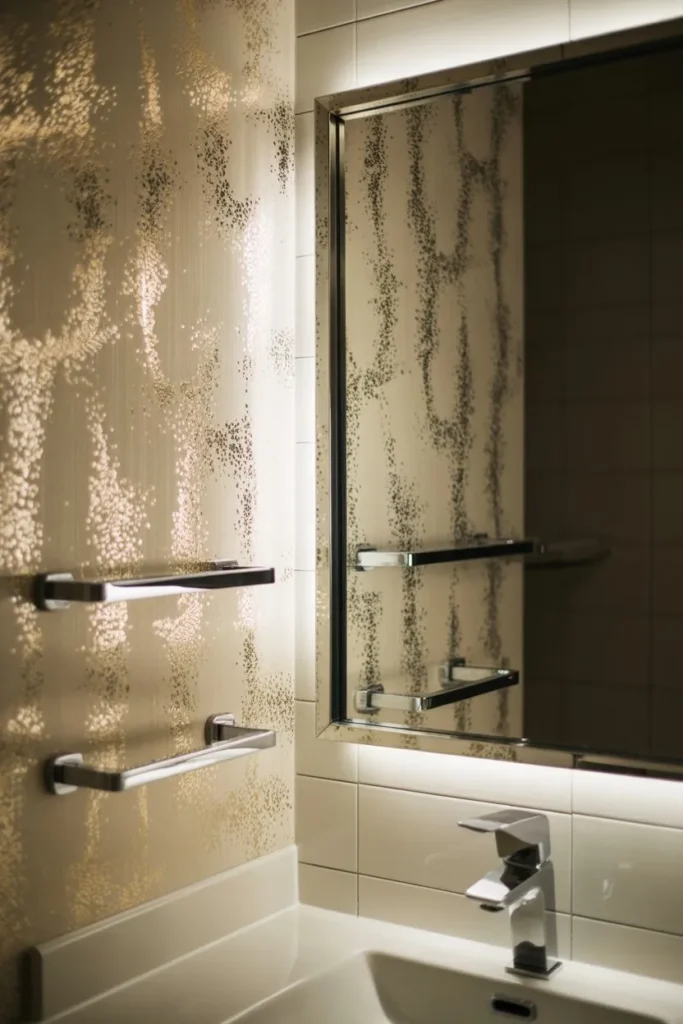 Metallic Accent Bathroom Wallpaper for a Modern Touch