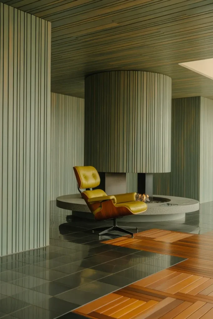 27 Sage Green Living Room Ideas for a Calm Aesthetic Mid-Century Geometric Wood Panel Suite