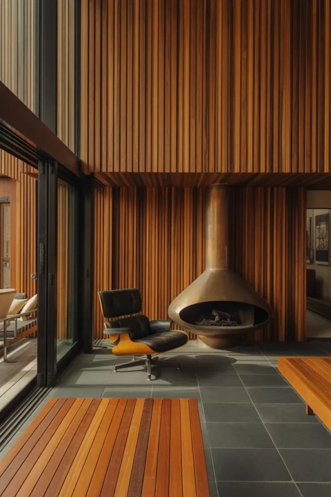 27 Split Level Living Room Ideas for a Modern Flow Mid-Century Geometric Wood Panel Suite