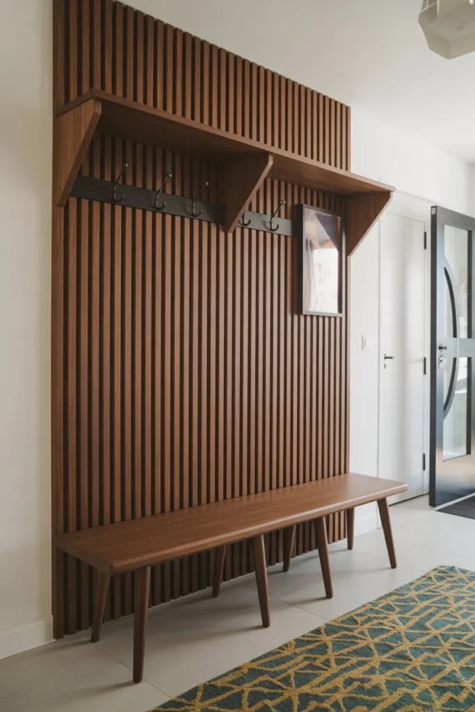 13 Mudroom Organization Ideas for a Clean Entryway Look Mid-Century Modern Walnut Slat Wall