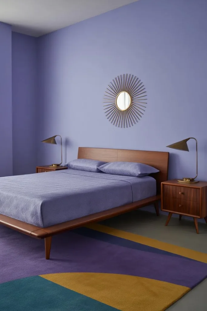 13 Purple Bedroom Ideas for a Cozy Stylish Retreat Mid-Century Periwinkle Lounge