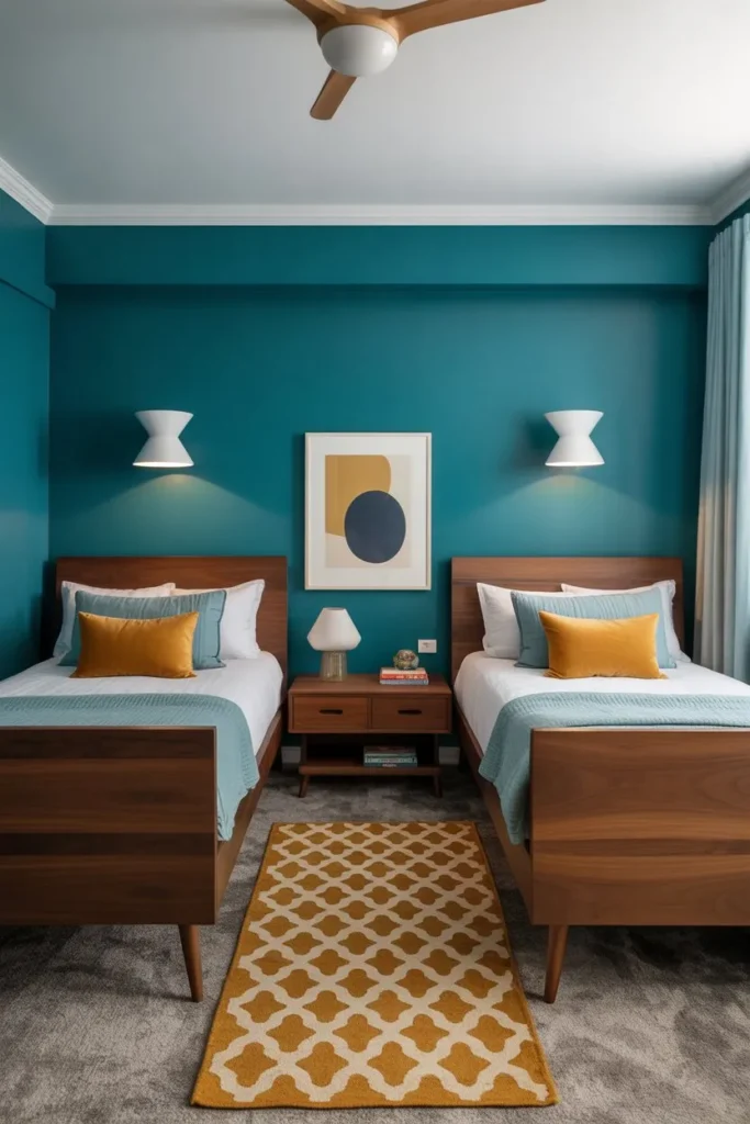 Mid-Century Teal and Walnut Nook