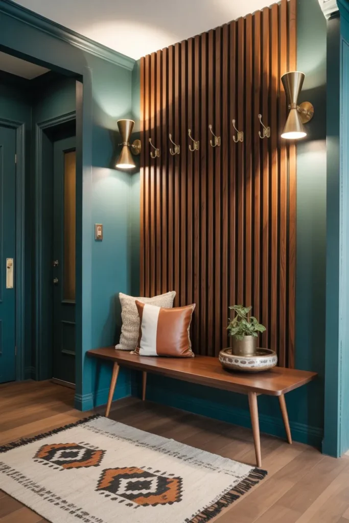 19 Mudroom Ideas for Small Spaces That Stay Organized Mid-Century Teal and Walnut Suite