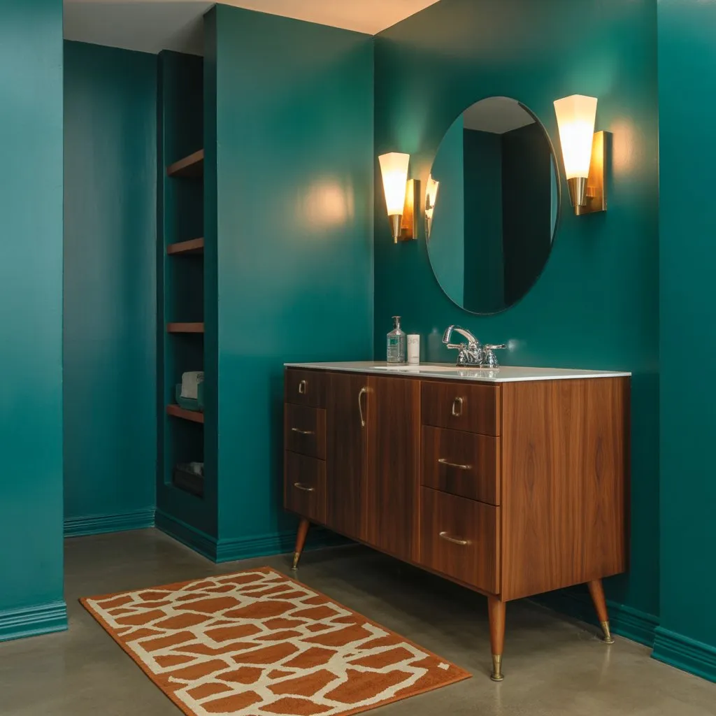 Mid-Century Teal and Walnut Suite