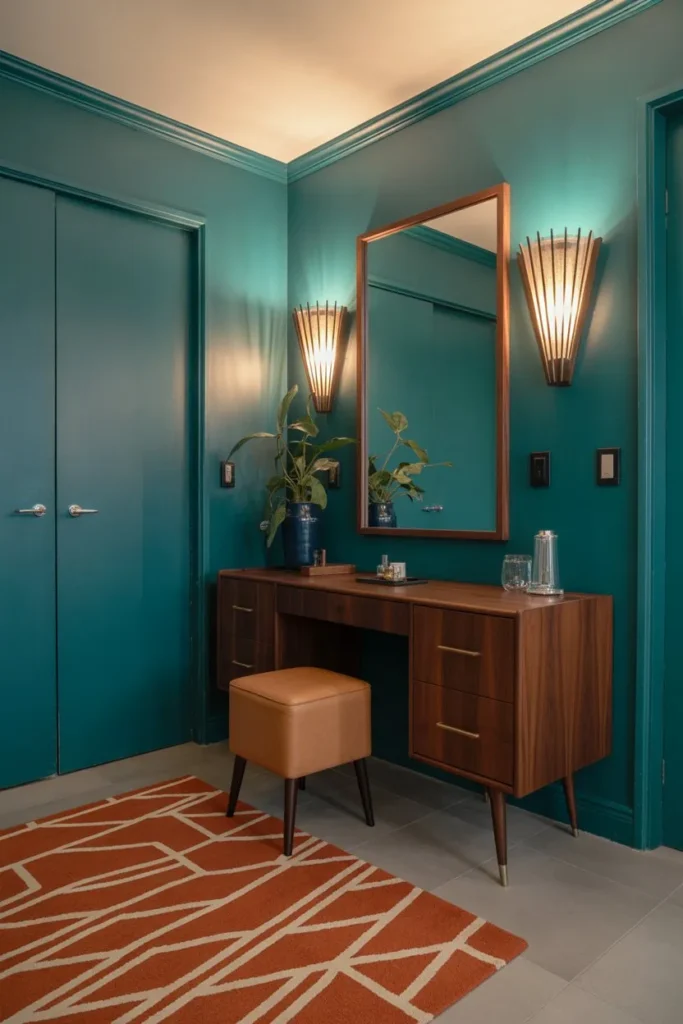 Mid-Century Teal and Walnut Suite