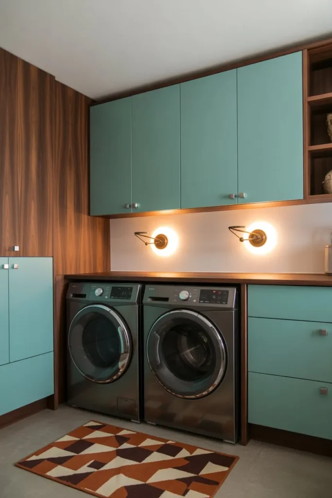 Mid-Century Teal and Walnut Suite