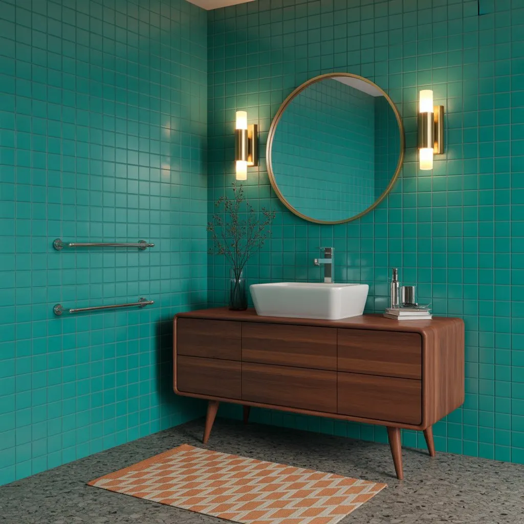 Mid-Century Teal and Walnut Suite