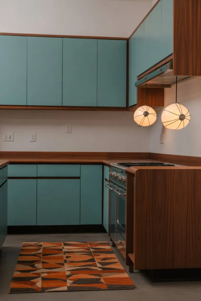 21 Narrow Kitchen Ideas to Maximize Every Inch Smartly Mid-Century Teal and Walnut Suite
