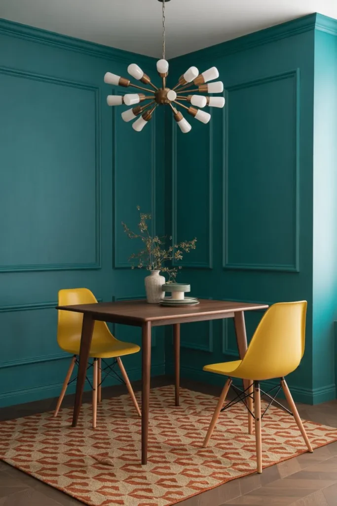 Mid-Century Teal and Walnut Suite