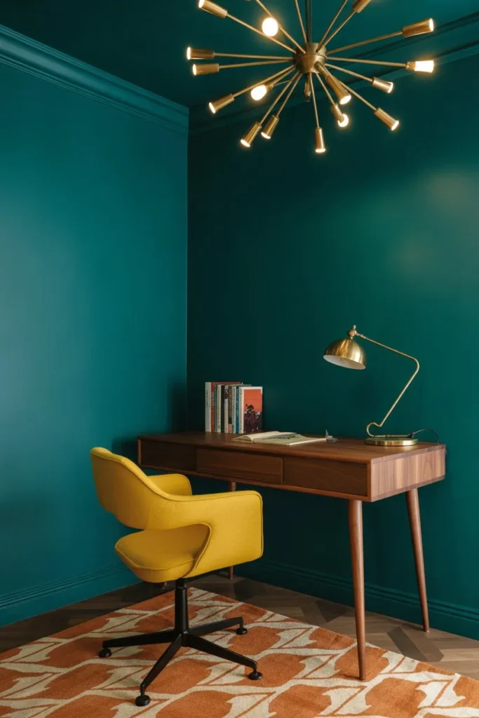 Mid-Century Teal and Walnut Suite