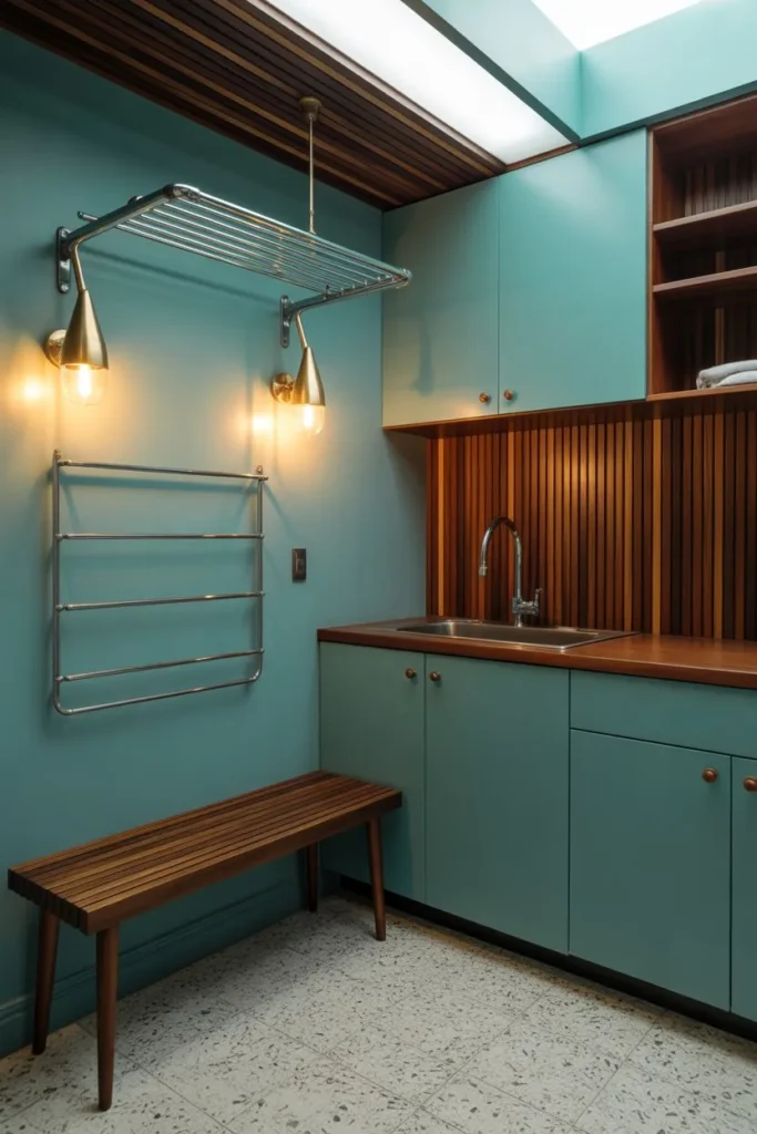 Mid-Century Teal and Walnut Suite