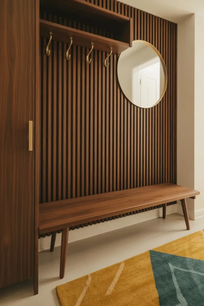 Mid-Century Walnut Slat Wall Seating