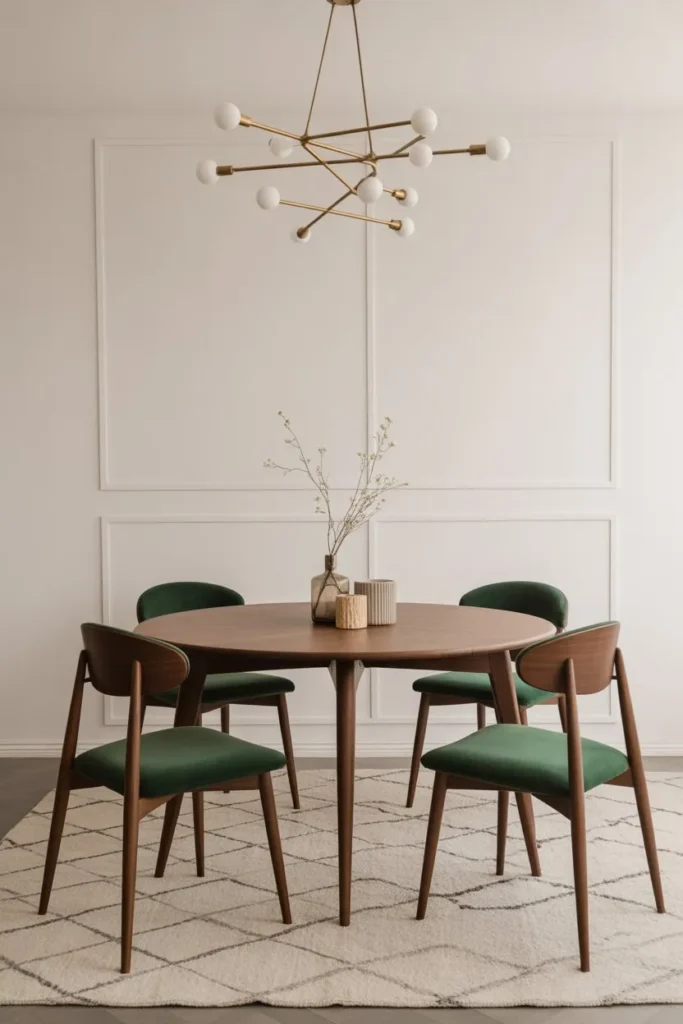 Mid-Century Walnut and Forest Green Suite