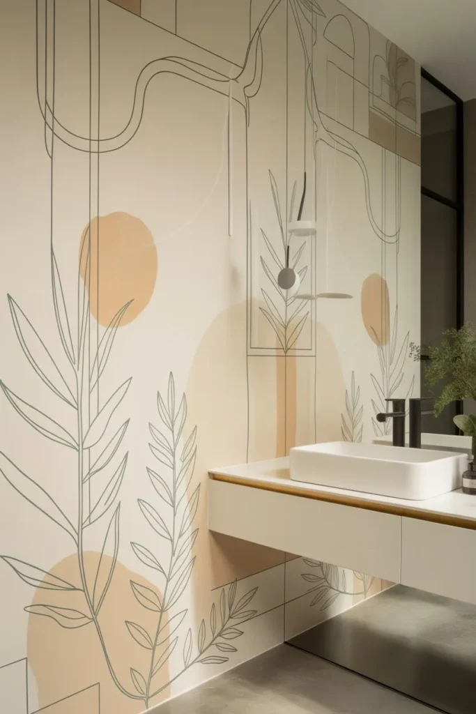 Minimal Line Art Bathroom Wallpaper for a Modern Touch