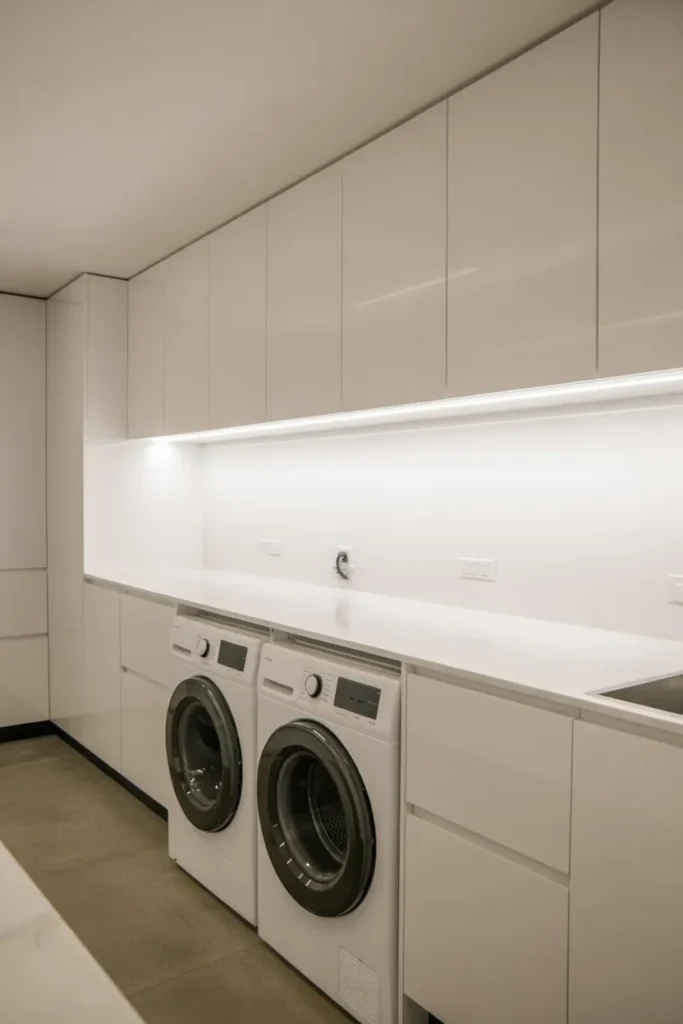Minimal White Laundry Room with Clean Lines