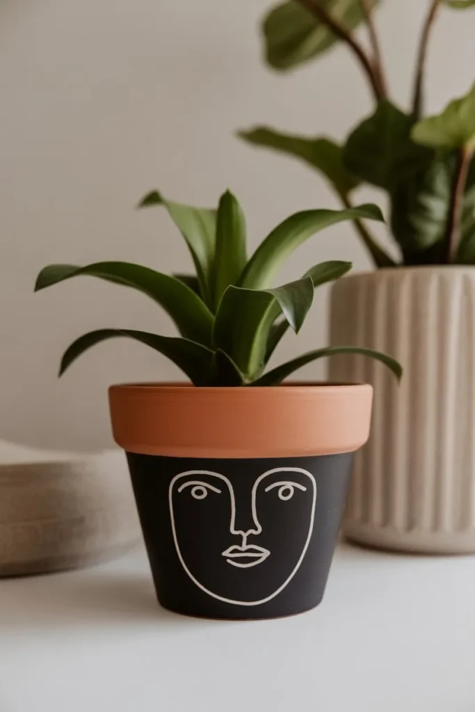 Minimal White Line Art Pot