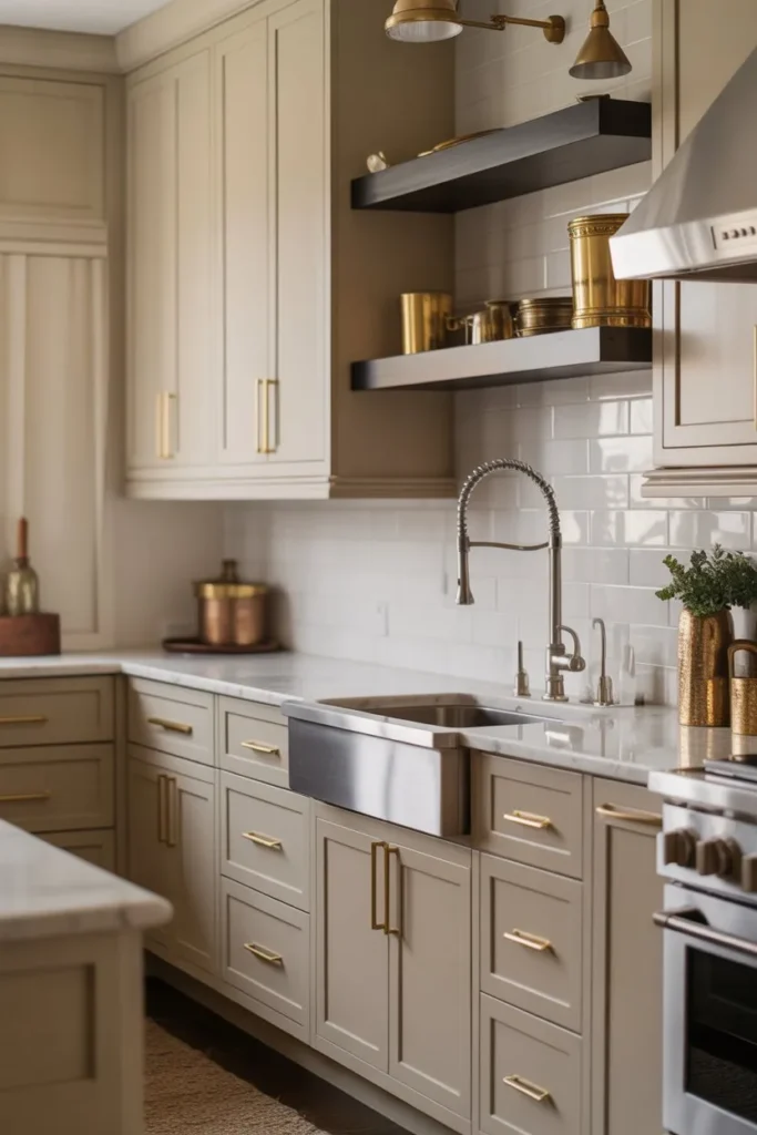 Mixed Metals Kitchen with Brass and Nickel Hardware